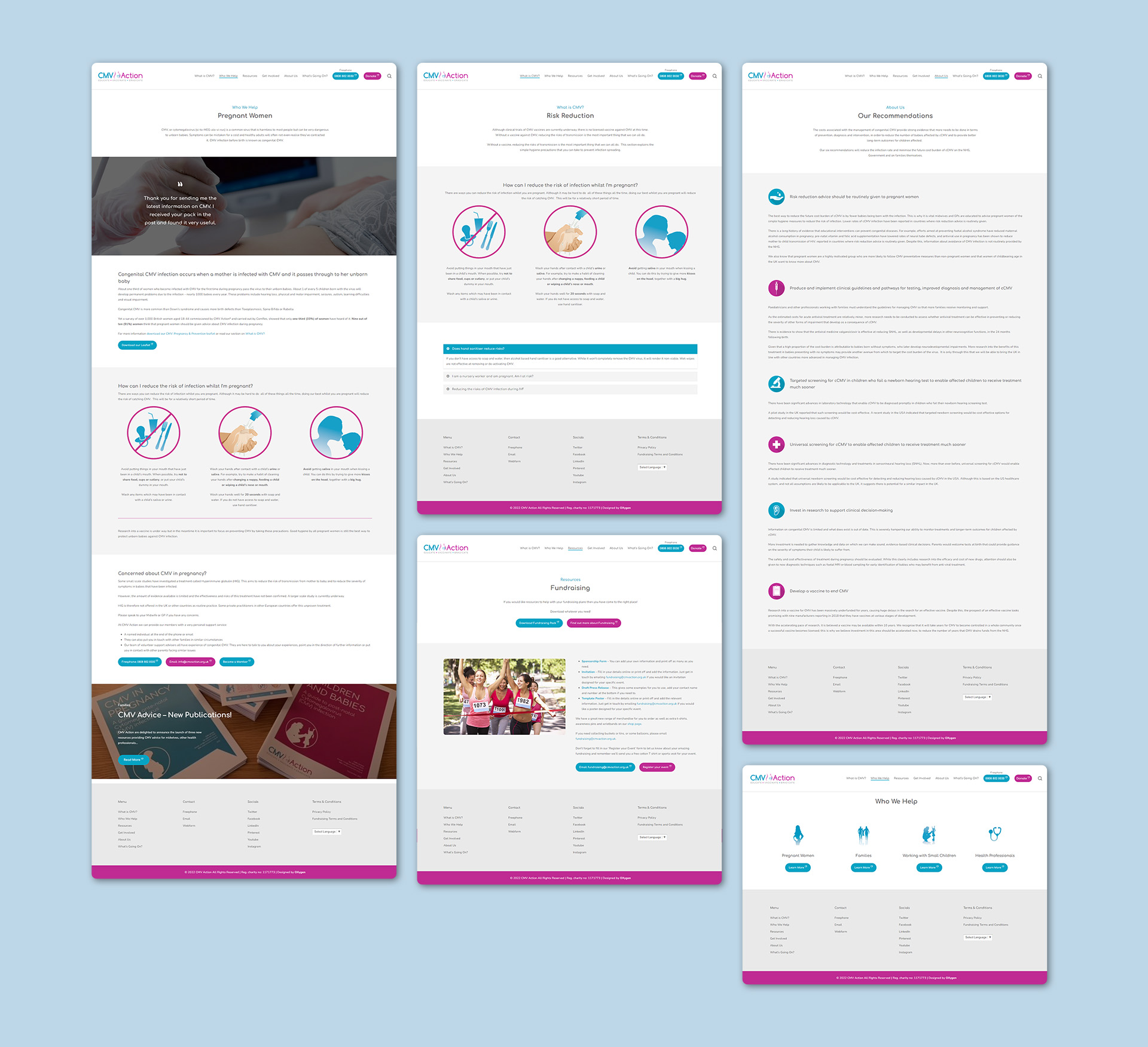 Mockup of pages from CMV Action website