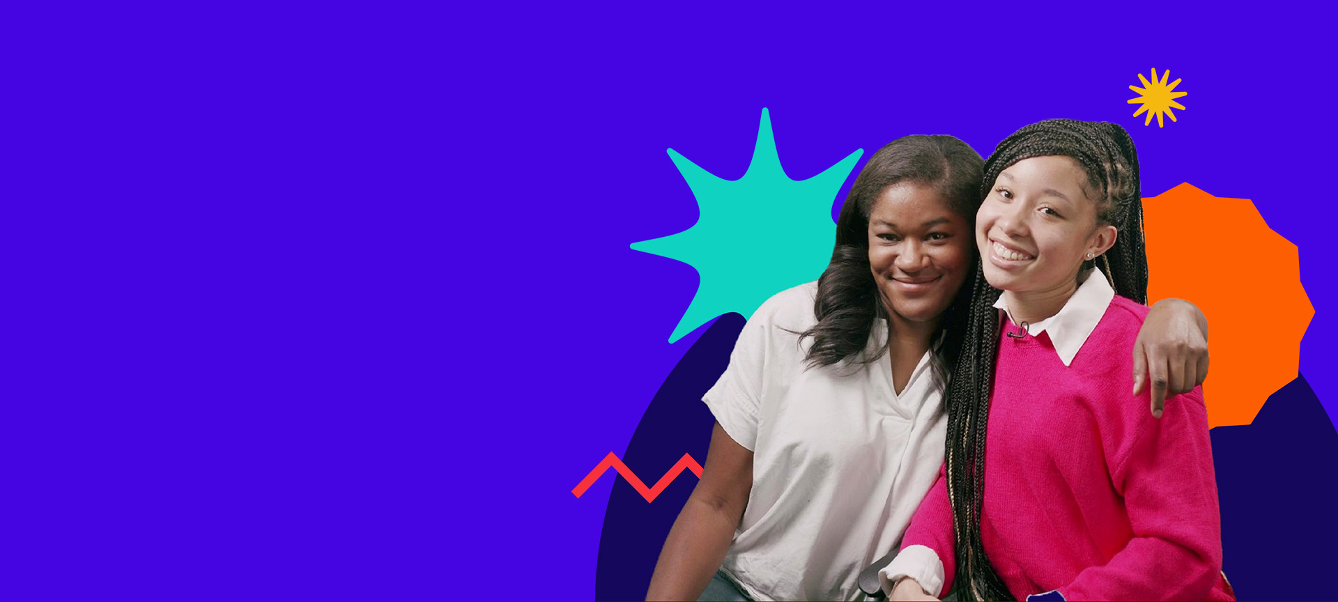 Shapes behind photo of mentor and mentee - cover image for Spark the Journey - Annual report