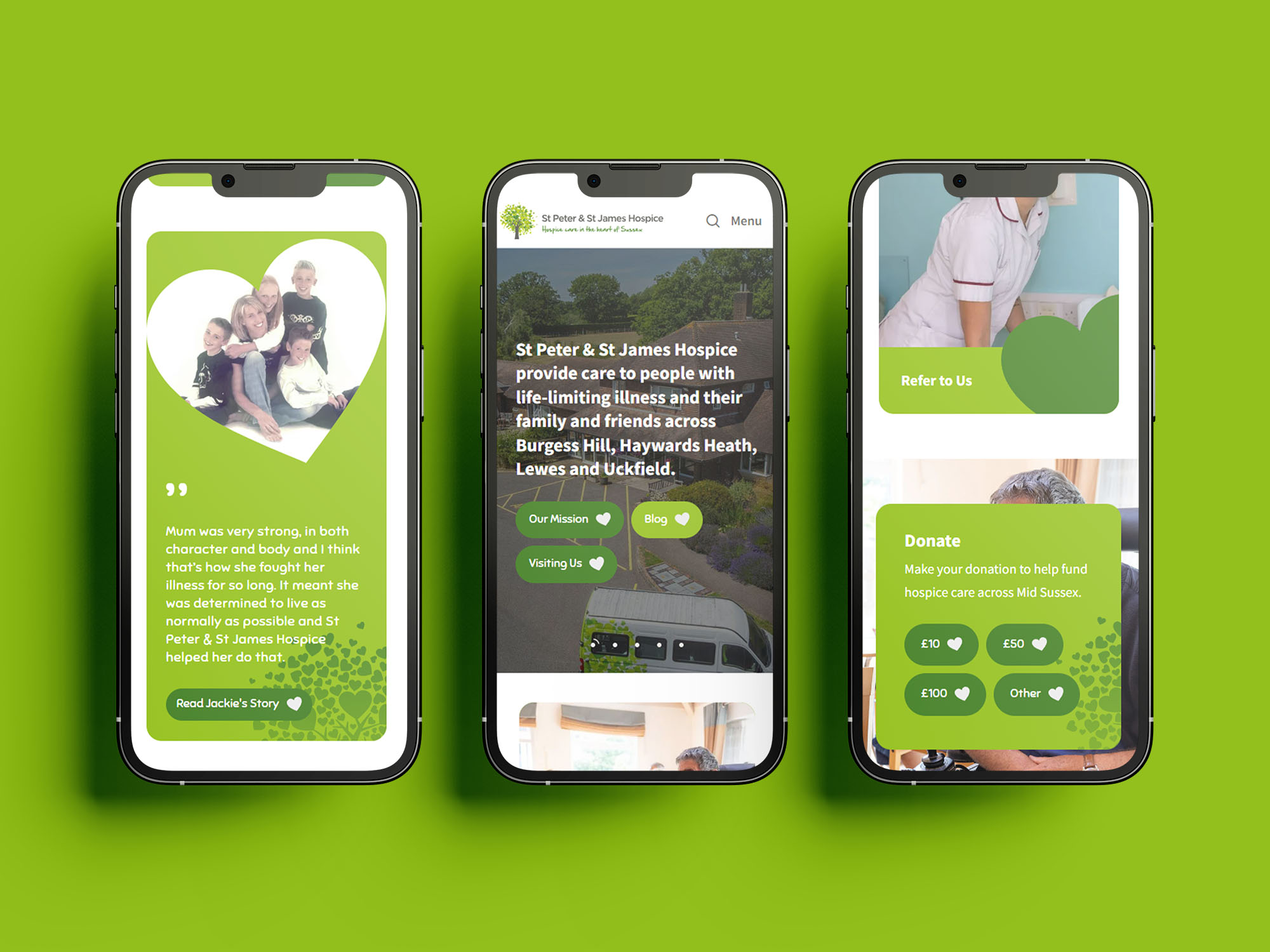 Mockup of St Peter and James Hospice website on mobile