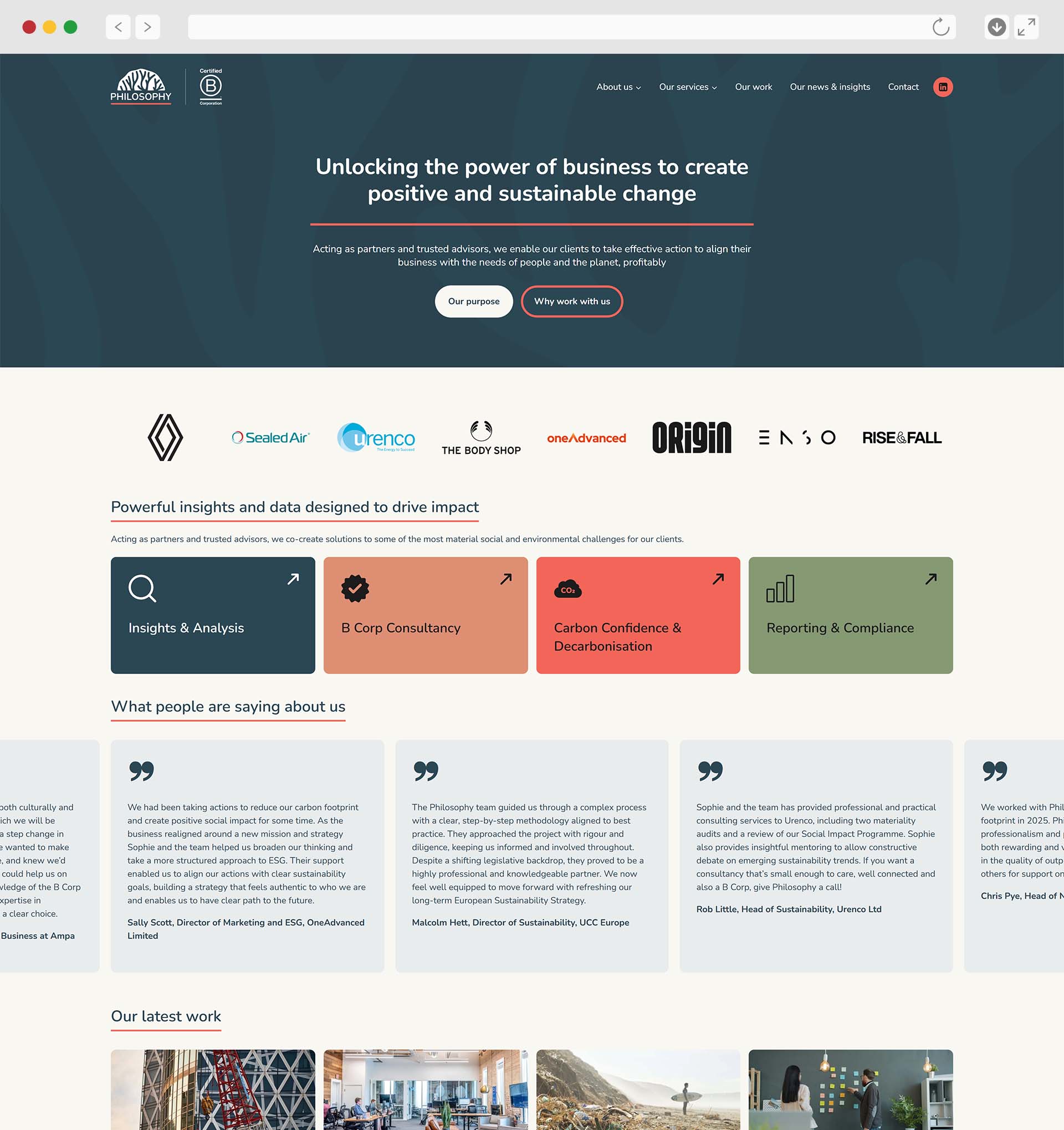 Mockup of Philosophy Website - Sustainable web design for B Corp