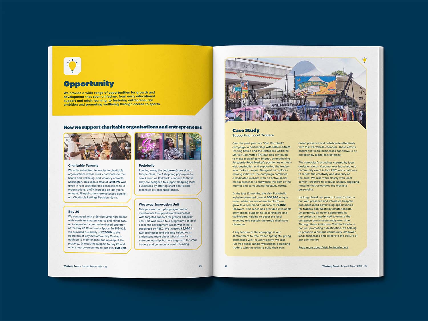 Mockup of Westway Trust Impact report | Charity impact report design