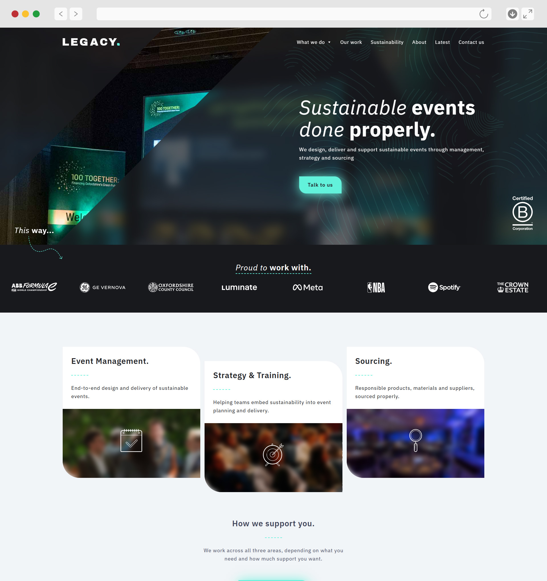 Legacy website homepage