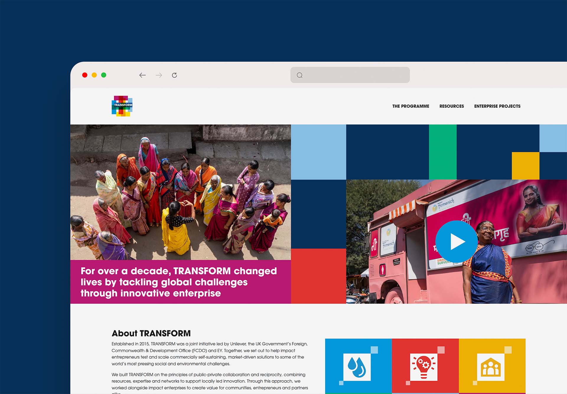 Mockup of TRANSFORM website homepage