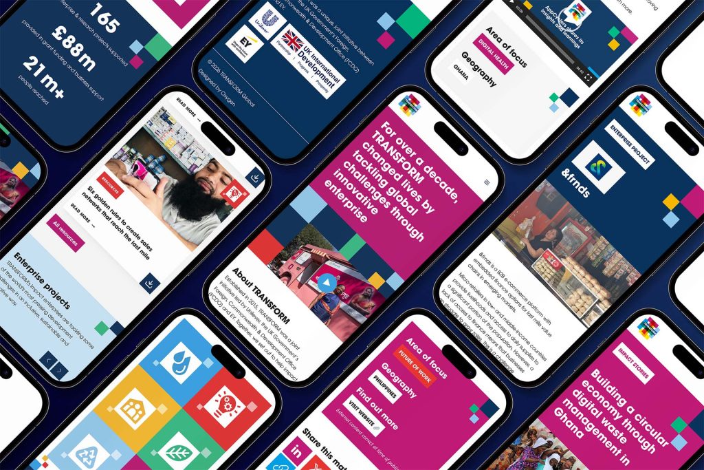 Mockup of TRANSFORM website on mobile devices