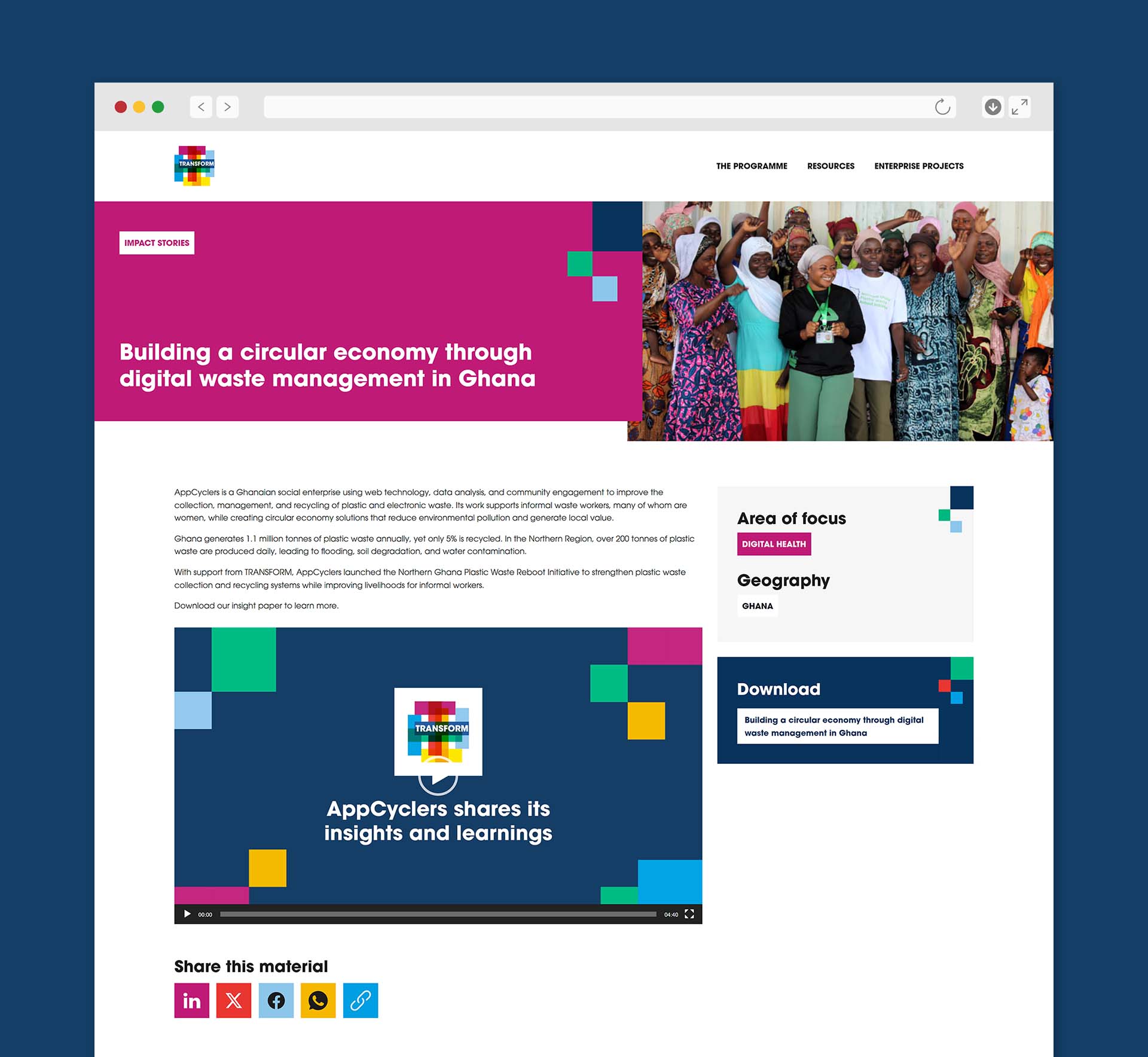 Mockup of TRANSFORM resource page